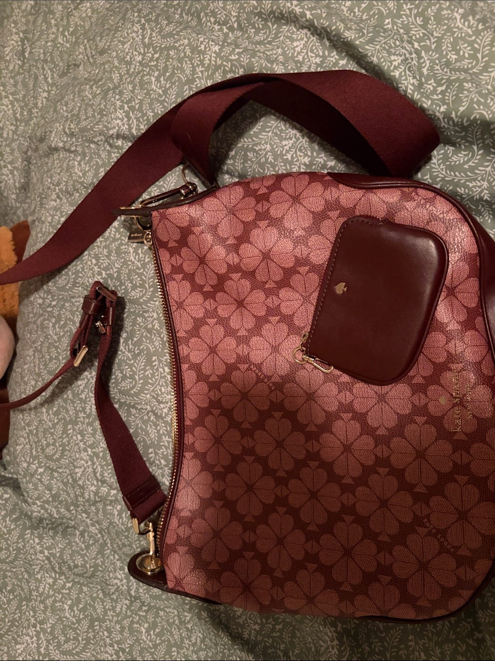 kate spade Burgundy Floral Shoulder Bag with Coin Pocket
